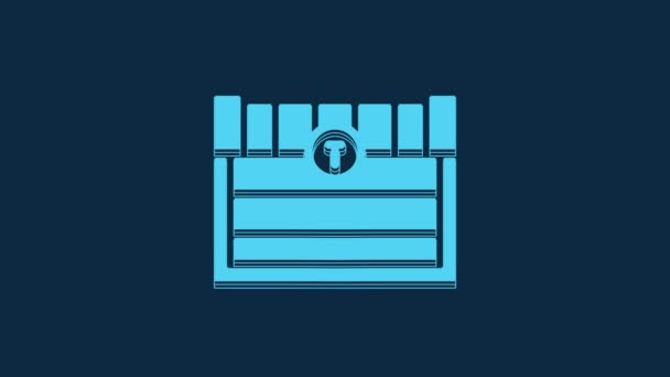 Blue Antique Treasure Chest Icon Isolated Blue Background Vintage Wooden — Vídeo de stock