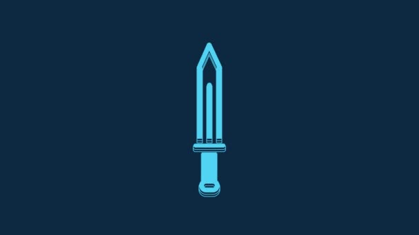 Icono Espada Medieval Azul Aislado Sobre Fondo Azul Arma Medieval — Vídeo de stock