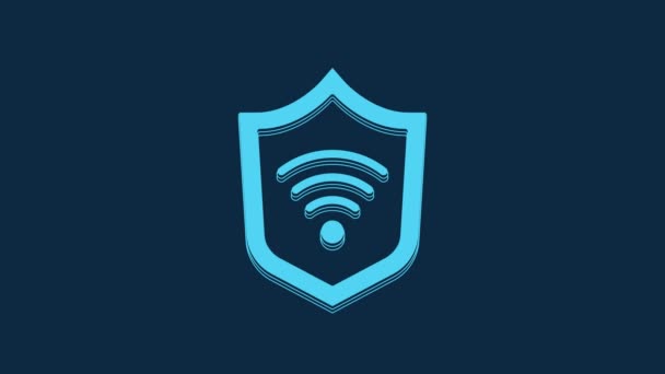 Blue Shield Wifi Wireless Internet Network Symbol Icon Isolated Blue — Vídeos de Stock