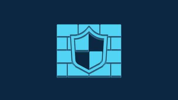 Blue Shield Cyber Security Brick Wall Icon Isolated Blue Background — Stockvideo