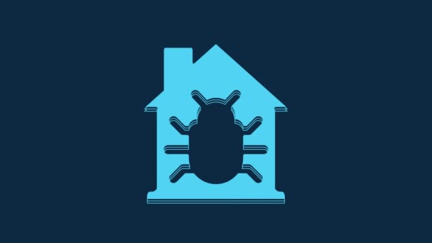 Μπλε Σπίτι Σύστημα Bug Εικονίδιο Έννοια Απομονώνονται Μπλε Φόντο Έντομο — Αρχείο Βίντεο