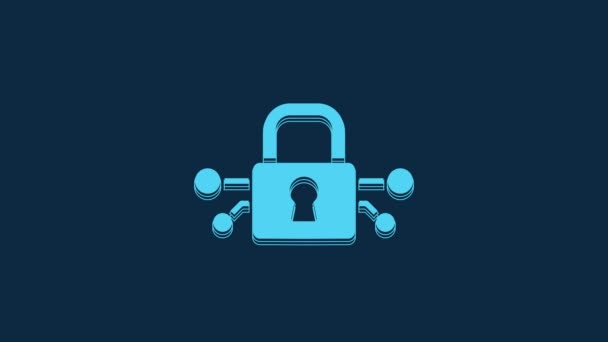 Blue Cyber Security Icon Isolated Blue Background Closed Padlock Digital — Αρχείο Βίντεο