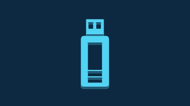 Blue Usb Flash Drive Icon Isolated Blue Background Video Motion — Wideo stockowe