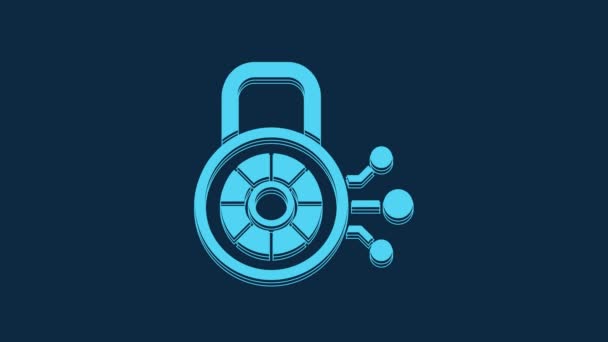 Blue Cyber Security Icon Isolated Blue Background Closed Padlock Digital — Stockvideo