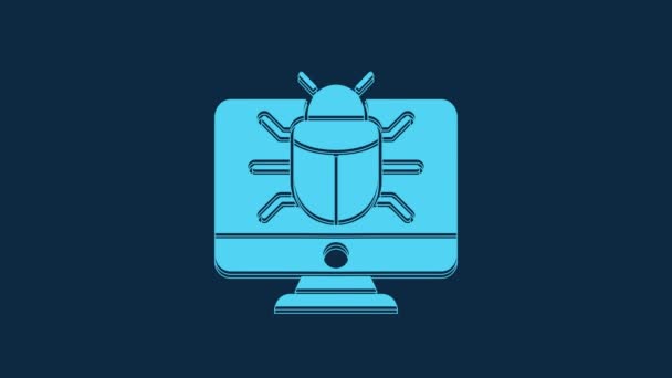 Blue System Bug Auf Monitor Symbol Isoliert Auf Blauem Hintergrund — Stockvideo