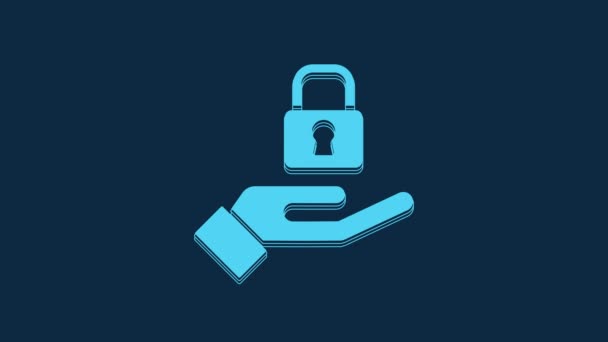 Blue Lock Mão Ícone Isolado Fundo Azul Sinal Cadeado Segurança — Vídeo de Stock