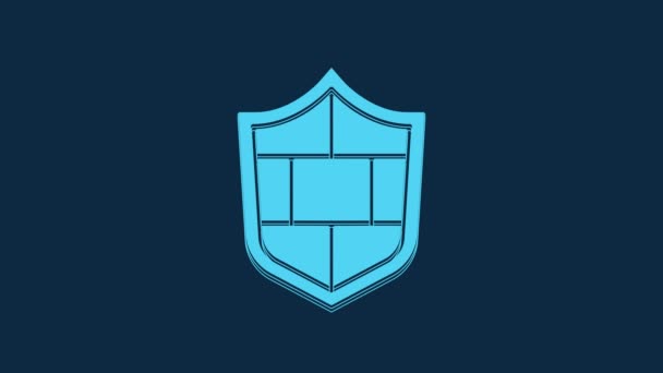 Blue Shield Cyber Security Brick Wall Icon Isolated Blue Background — Stockvideo