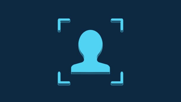 Blue Face Recognition Icon Isolated Blue Background Face Identification Scanner — Vídeo de Stock