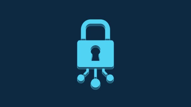Blue Cyber Security Icon Isolated Blue Background Closed Padlock Digital — Stok video