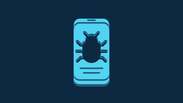 Blauwe Systeembug Mobiel Pictogram Geïsoleerd Blauwe Achtergrond Code Bug Concept — Stockvideo