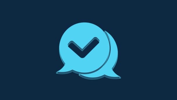 Blue Check Mark Speech Bubble Icon Isolated Blue Background Security — Vídeos de Stock