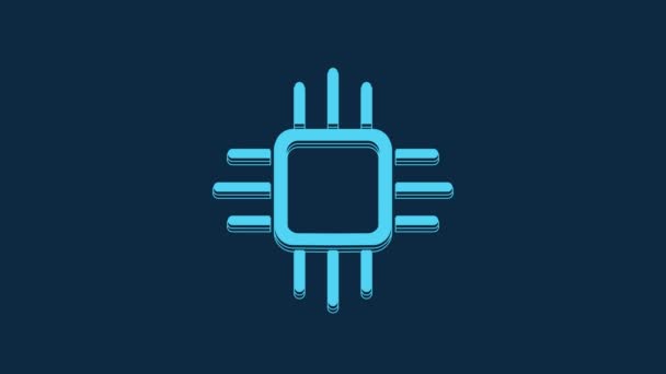 Blue Computer Processor Microcircuits Cpu Icon Isolated Blue Background Chip — Vídeo de Stock