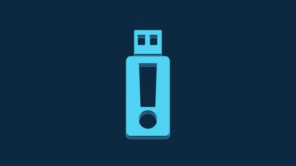 Blue Usb Flash Drive Icon Isolated Blue Background Video Motion — Vídeos de Stock