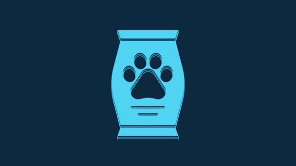 Blue Bag Food Dog Icon Isolated Blue Background Dog Cat — стоковое видео