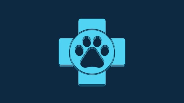 Blue Veterinary Clinic Symbol Icon Isolated Blue Background Cross Hospital — Stock Video