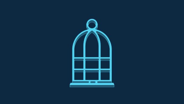 Blue Cage Birds Icon Isolated Blue Background Video Motion Graphic — Stock Video