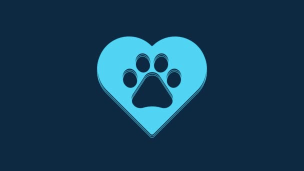 Blue Heart Animals Footprint Icon Isolated Blue Background Pet Paw — Stock Video