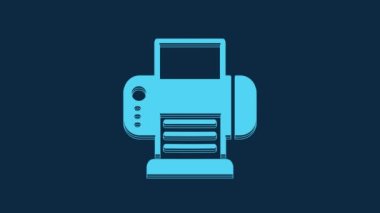 Blue Printer icon isolated on blue background. 4K Video motion graphic animation.