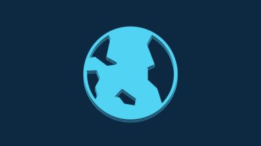 Blue Earth globe icon isolated on blue background. World or Earth sign. Global internet symbol. Geometric shapes. 4K Video motion graphic animation.