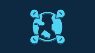 Blue Location on the globe icon isolated on blue background. World or Earth sign. 4K Video motion graphic animation.