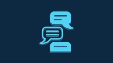 Blue Speech bubble chat icon isolated on blue background. Message icon. Communication or comment chat symbol. 4K Video motion graphic animation.