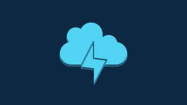 Blue Storm icon isolated on blue background. Cloud and lightning sign. Weather icon of storm. 4K Video motion graphic animation.