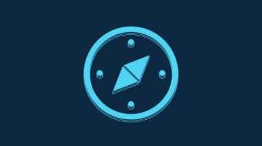 Blue Compass icon isolated on blue background. Windrose navigation symbol. Wind rose sign. 4K Video motion graphic animation.