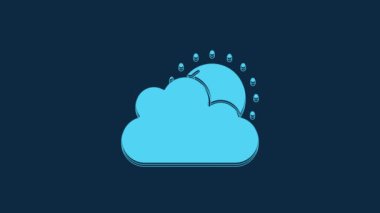 Blue Sun and cloud weather icon isolated on blue background. 4K Video motion graphic animation.