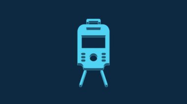 Blue Tram and railway icon isolated on blue background. Public transportation symbol. 4K Video motion graphic animation.