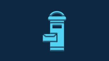 Mavi arka planda geleneksel Londra posta kutusu simgesi izole edildi. İngiltere posta kutusu ikonu. Posta kutusu. 4K Video hareketli grafik canlandırması.