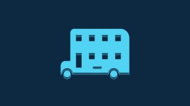 Blue Double decker bus icon isolated on blue background. London classic passenger bus. Public transportation symbol. 4K Video motion graphic animation.
