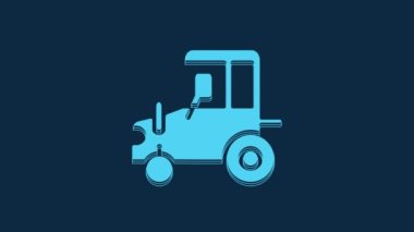 Blue Tractor icon isolated on blue background. 4K Video motion graphic animation.
