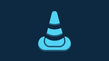 Blue Traffic cone icon isolated on blue background. 4K Video motion graphic animation.