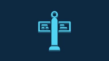 Blue Road traffic sign. Signpost icon isolated on blue background. Pointer symbol. Street information sign. Direction sign. 4K Video motion graphic animation.