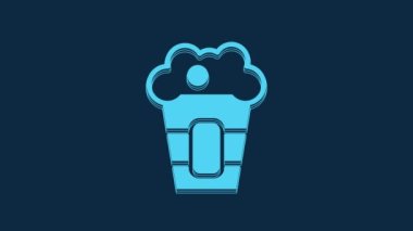 Blue Popcorn in cardboard box icon isolated on blue background. Popcorn bucket box. 4K Video motion graphic animation.