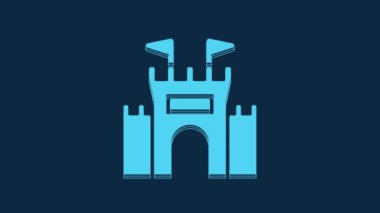 Blue Castle icon isolated on blue background. 4K Video motion graphic animation.