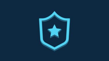 Blue Police badge icon isolated on blue background. Sheriff badge sign. Shield with star symbol. 4K Video motion graphic animation.
