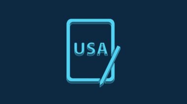 Mavi Amerika Birleşik Devletleri mavi arka planda izole edilmiş grafik tablet ikonu üzerinde. 4K Video hareketli grafik canlandırması.