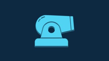 Blue Cannon icon isolated on blue background. 4K Video motion graphic animation.