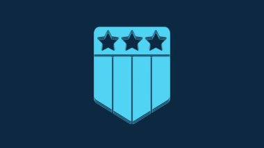Blue Shield with stars and stripes icon isolated on blue background. United States of America country flag. 4th of July. USA Independence day. 4K Video motion graphic animation.