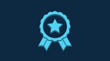 Blue Medal with star icon isolated on blue background. Winner achievement sign. Award medal. 4K Video motion graphic animation.