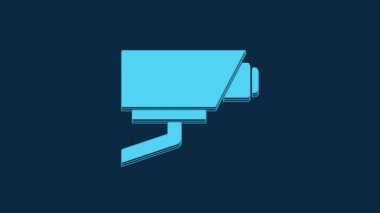Blue Security camera icon isolated on blue background. 4K Video motion graphic animation.
