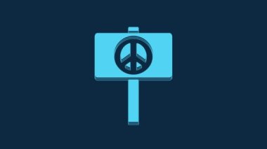 Blue Peace icon isolated on blue background. Hippie symbol of peace. 4K Video motion graphic animation.