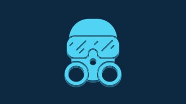 Blue Gas mask icon isolated on blue background. Respirator sign. 4K Video motion graphic animation.