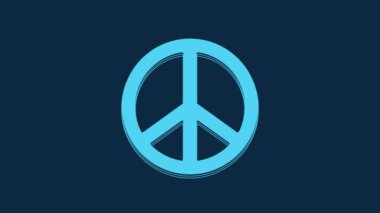 Blue Peace icon isolated on blue background. Hippie symbol of peace. 4K Video motion graphic animation.