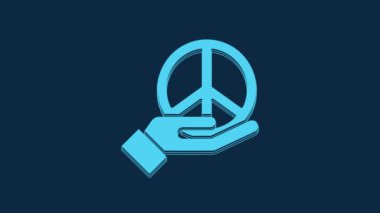 Blue Peace icon isolated on blue background. Hippie symbol of peace. 4K Video motion graphic animation.