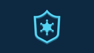 Blue Police badge icon isolated on blue background. Sheriff badge sign. 4K Video motion graphic animation.
