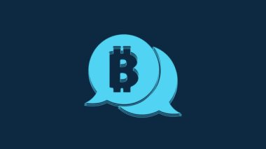Blue Cryptocurrency coin Bitcoin icon isolated on blue background. Physical bit coin. Blockchain based secure crypto currency. 4K Video motion graphic animation.