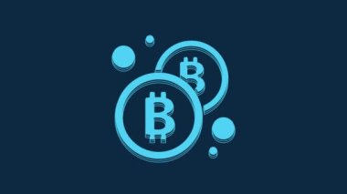 Blue Cryptocurrency coin Bitcoin icon isolated on blue background. Physical bit coin. Blockchain based secure crypto currency. 4K Video motion graphic animation.