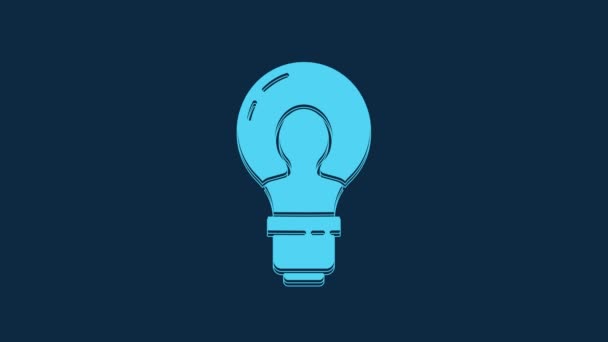 Blue Human Head Lamp Bulb Icon Isolated Blue Background Video — Stock videók